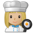 A quoi ressemblent les emoji Cuisinière: peau moyennement claire sur Samsung.