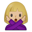 A quoi ressemblent les emoji Femme faisant un geste d’interdiction: peau moyennement claire sur Samsung.