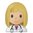 How Woman Health Worker: Medium-Light Skin Tone emoji looks on Samsung.