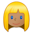 Wie Frau: mittlere Hautfarbe, blond Emoji auf Samsung aussieht.