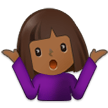 How Woman Shrugging: Medium-Dark Skin Tone emoji looks on Samsung.