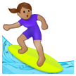 Cómo se ve el emoji Mujer haciendo surf: tono de piel medio en Samsung.