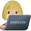 Bagaimana emoji Ahli teknologi wanita: ton kulit sederhana cerah kelihatan di Samsung.