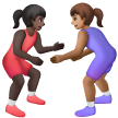 A quoi ressemblent les emoji Lutteuses : peau foncée et peau légèrement mate sur Samsung.