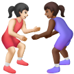 A quoi ressemblent les emoji Lutteuses : peau claire et peau mate sur Samsung.