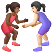 A quoi ressemblent les emoji Lutteuses : peau mate et peau claire sur Samsung.