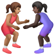 A quoi ressemblent les emoji Lutteuses : peau légèrement mate et peau foncée sur Samsung.