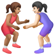 A quoi ressemblent les emoji Lutteuses : peau légèrement mate et peau claire sur Samsung.