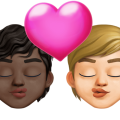 A quoi ressemblent les emoji Bisou : adulte, adulte, peau foncée et peau moyennement claire sur Twitter.