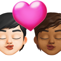 Como o emoji do Beijo: pessoa, pessoa, pele clara e pele morena escura é exibido no Twitter.