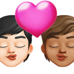 A quoi ressemblent les emoji Bisou : adulte, adulte, peau claire et peau légèrement mate sur Twitter.