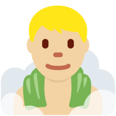 A quoi ressemblent les emoji Homme au hammam: peau moyennement claire sur Twitter.