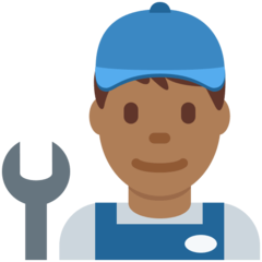 How Man Mechanic: Medium-Dark Skin Tone emoji looks on Twitter.