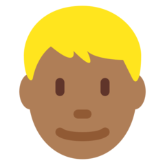 How Man: Medium-Dark Skin Tone, Blond Hair emoji looks on Twitter.