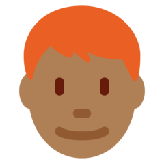 How Man: Medium-Dark Skin Tone, Red Hair emoji looks on Twitter.