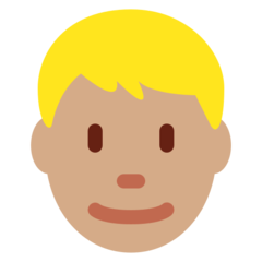 How Man: Medium Skin Tone, Blond Hair emoji looks on Twitter.