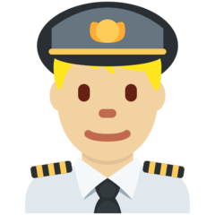 A quoi ressemblent les emoji Pilote homme: peau moyennement claire sur Twitter.