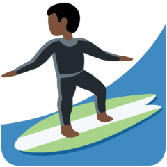 How Man Surfing: Dark Skin Tone emoji looks on Twitter.