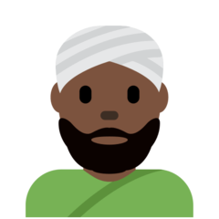 How Man Wearing Turban: Dark Skin Tone emoji looks on Twitter.