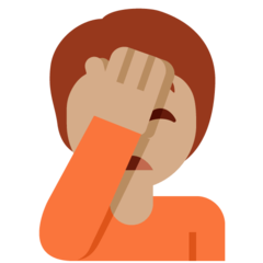 How Person Facepalming: Medium Skin Tone emoji looks on Twitter.