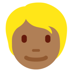 Jak wygląda emoji Osoba z włosami blond: karnacja średnio ciemna w Twitter.