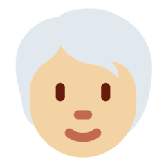 Bagaimana Dewasa: warna kulit cerah-sedang, rambut putih emoji terlihat di Twitter.