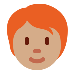 Bagaimana emoji Dewasa: ton kulit sederhana dan rambut merah kelihatan di Twitter.