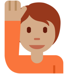 How Person Raising Hand: Medium Skin Tone emoji looks on Twitter.