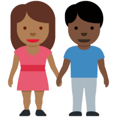 A quoi ressemblent les emoji Femme et homme se tenant la main: peau mate et peau foncée sur Twitter.