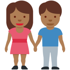 How Woman and Man Holding Hands: Medium-Dark Skin Tone emoji looks on Twitter.