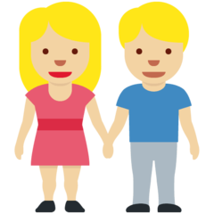 How Woman and Man Holding Hands: Medium-Light Skin Tone emoji looks on Twitter.