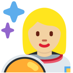 Bagaimana Antariksawan wanita: warna kulit cerah-sedang emoji terlihat di Twitter.