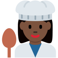 How Woman Cook: Dark Skin Tone emoji looks on Twitter.