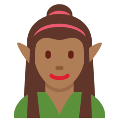 Hoe Vrouwelijke elf: donkergetinte huidskleur emoji eruit ziet op Twitter.