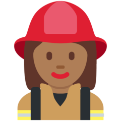 How Woman Firefighter: Medium-Dark Skin Tone emoji looks on Twitter.