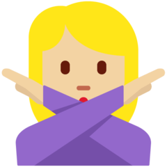 A quoi ressemblent les emoji Femme faisant un geste d’interdiction: peau moyennement claire sur Twitter.