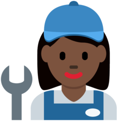 How Woman Mechanic: Dark Skin Tone emoji looks on Twitter.