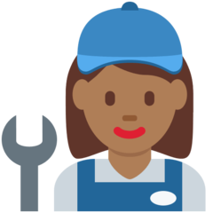 How Woman Mechanic: Medium-Dark Skin Tone emoji looks on Twitter.