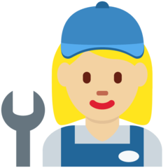 Wie Mechanikerin: mittelhelle Hautfarbe Emoji auf Twitter aussieht.