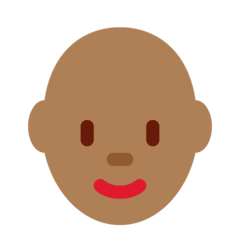 How Woman: Medium-Dark Skin Tone, Bald emoji looks on Twitter.