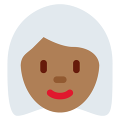 Cómo se ve el emoji Mujer: tono de piel oscuro medio y pelo blanco en Twitter.