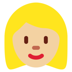 How Woman: Medium-Light Skin Tone, Blond Hair emoji looks on Twitter.