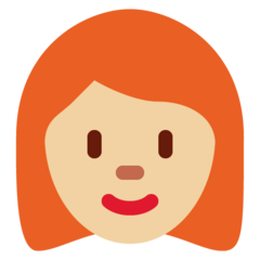 Bagaimana emoji Perempuan: ton kulit sederhana cerah dan rambut merah kelihatan di Twitter.