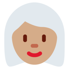 Wie Frau: mittlere Hautfarbe, weißes Haar Emoji auf Twitter aussieht.