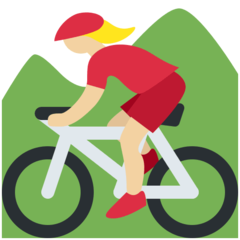 Come Ciclista donna di mountain bike: carnagione abbastanza chiara emoji appare su Twitter.