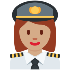 A quoi ressemblent les emoji Pilote femme: peau légèrement mate sur Twitter.