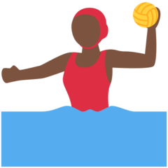 Hoe Vrouw die waterpolo speelt: donkere huidskleur emoji eruit ziet op Twitter.