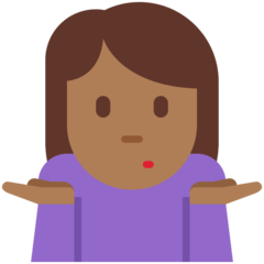 How Woman Shrugging: Medium-Dark Skin Tone emoji looks on Twitter.