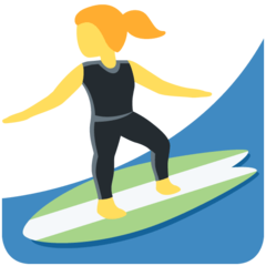 Hoe Vrouwelijke surfer emoji eruit ziet op Twitter.