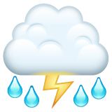 Bagaimana Cloud with Lightning and Rain emoji terlihat di Whatsapp.